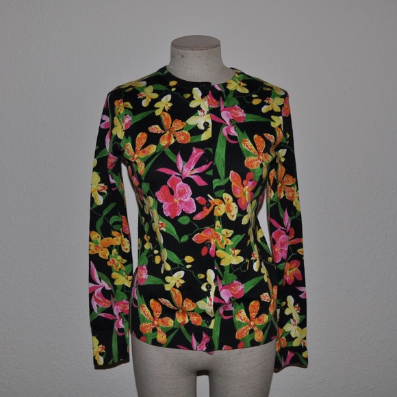 New LANDS END Floral Supima Cardi Sweater NWT [C3] - Picture 3 of 6